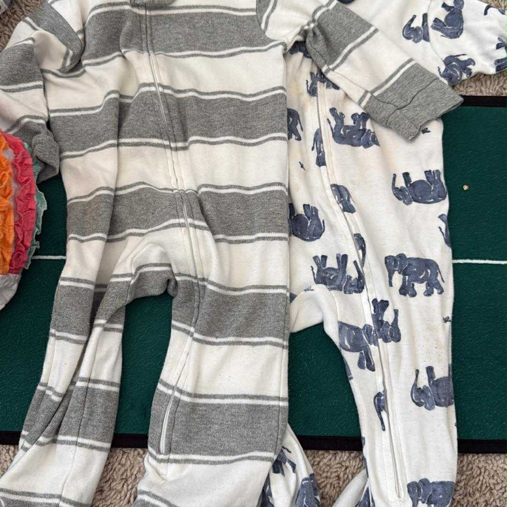 Cozy Gray Striped and Elephant Print Footies